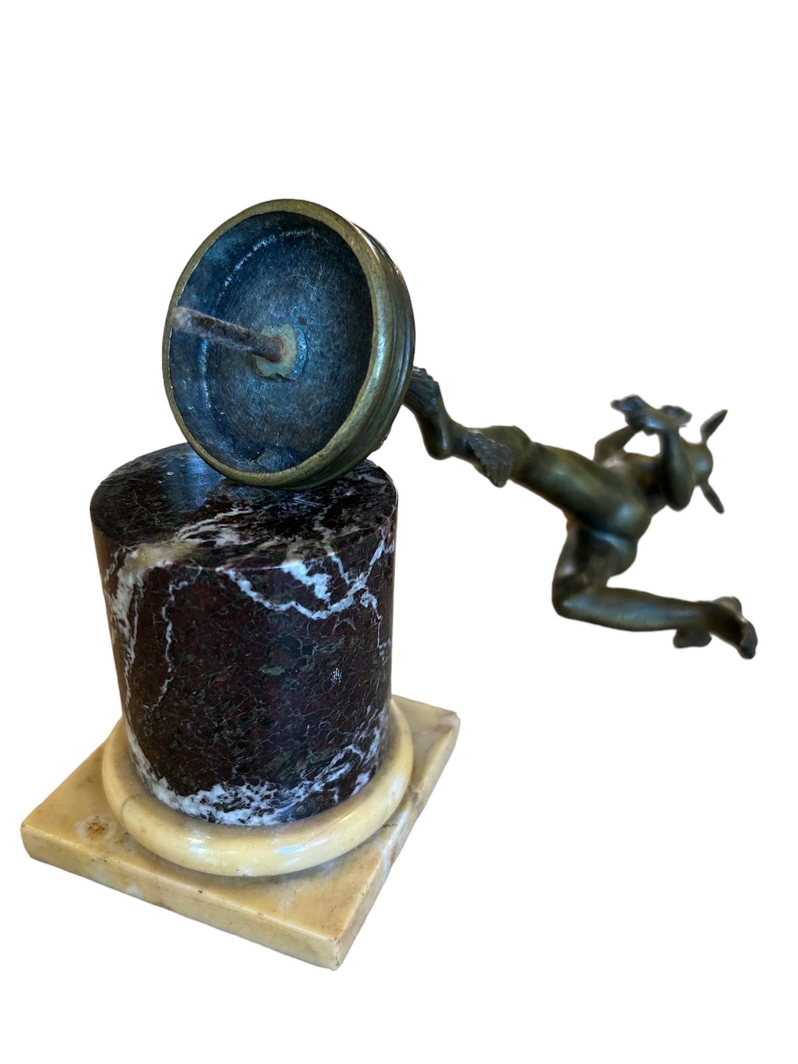 A grand tour bronze figure of Mercury ( Hermes ) on a marble collum For Sale 4