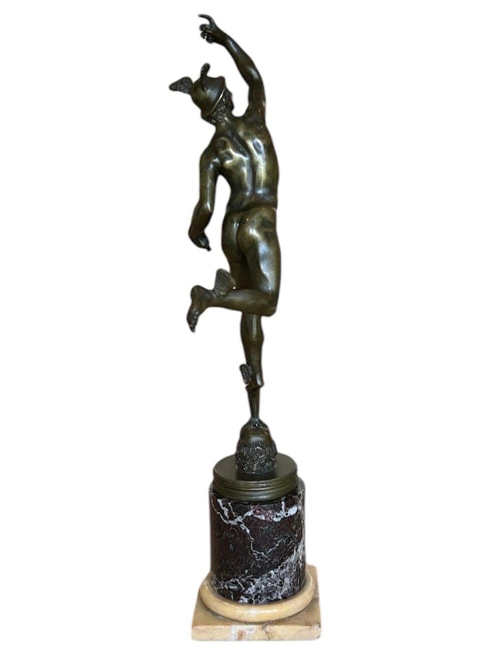 French A grand tour bronze figure of Mercury ( Hermes ) on a marble collum For Sale