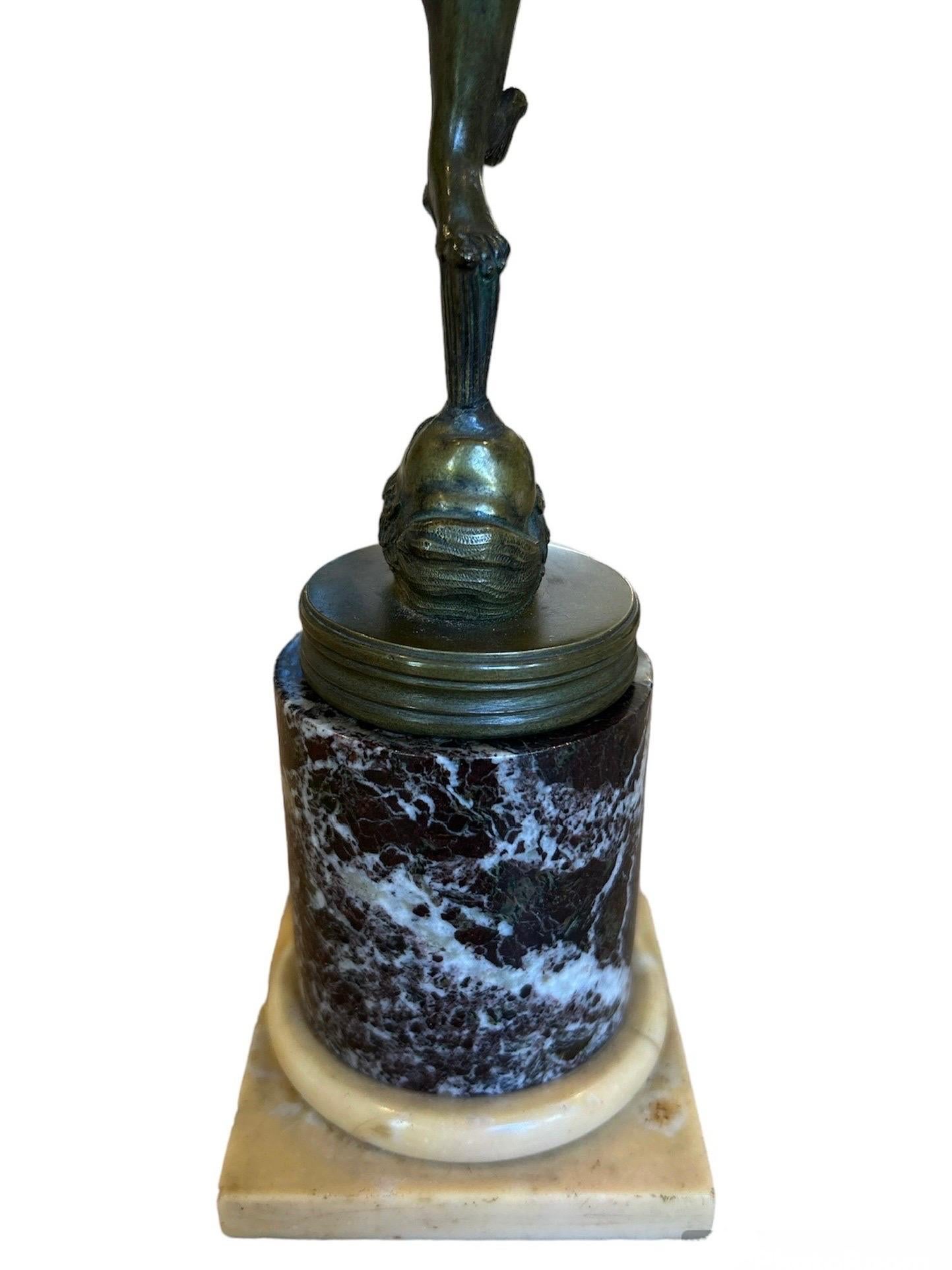 Hand-Crafted A grand tour bronze figure of Mercury ( Hermes ) on a marble collum For Sale