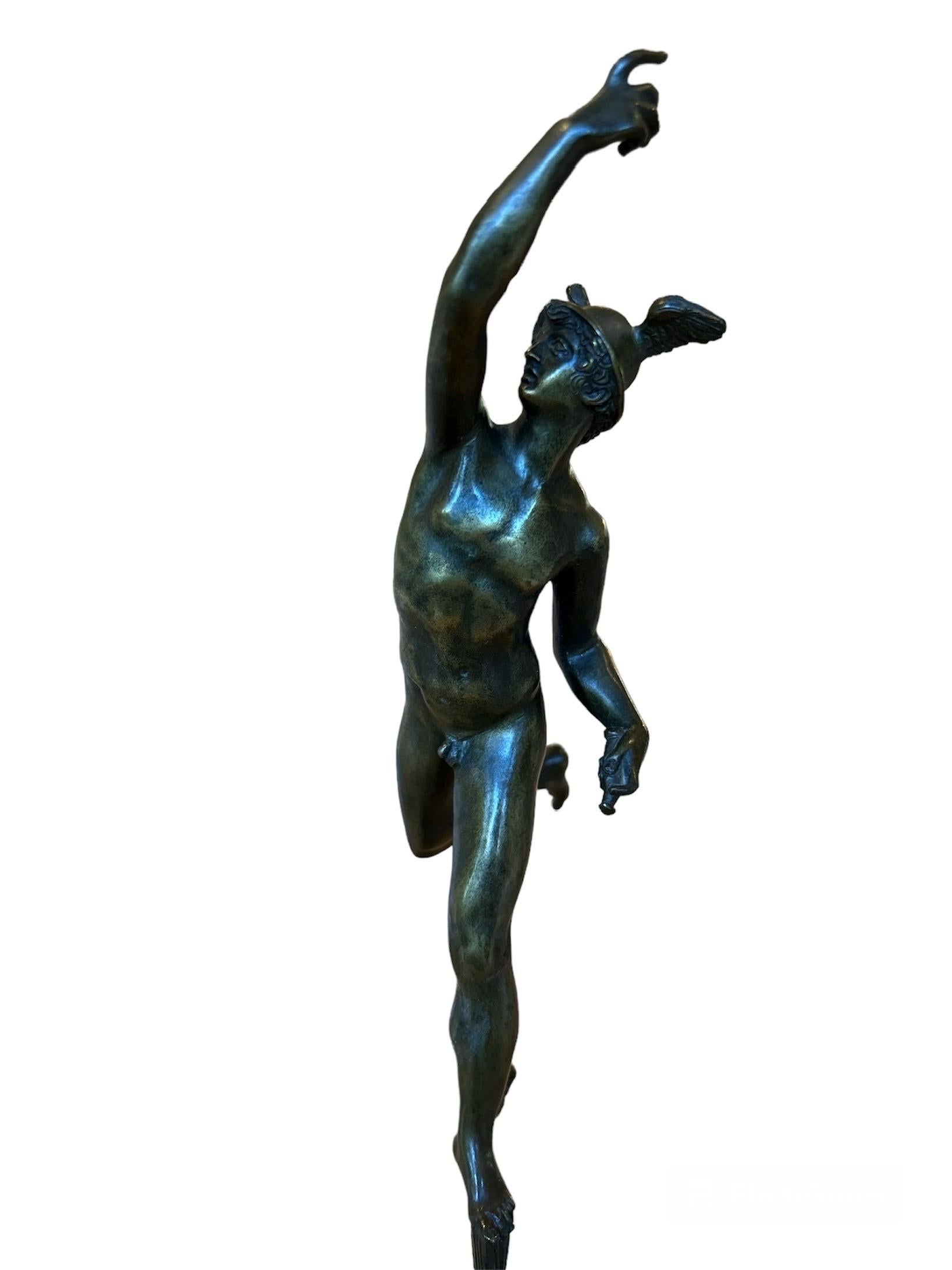 A grand tour bronze figure of Mercury ( Hermes ) on a marble collum For Sale 1