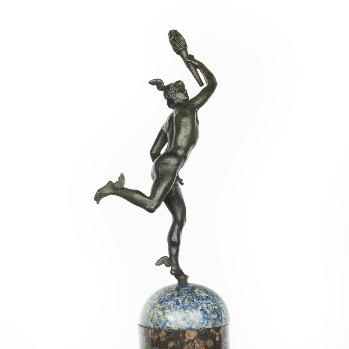 Early 19th Century A Grand Tour Regency bronze figure of Mercury (Hermes) on a marble column For Sale