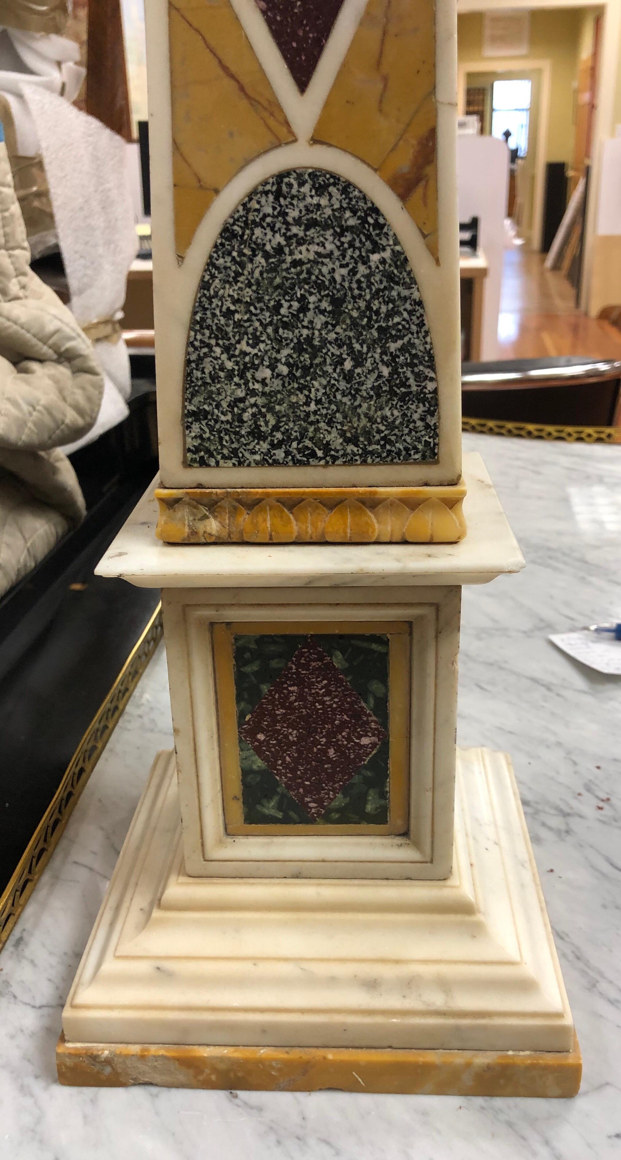 Neoclassical Grand Tour Specimen Marble and Porphyry Obelisk, 19th Century