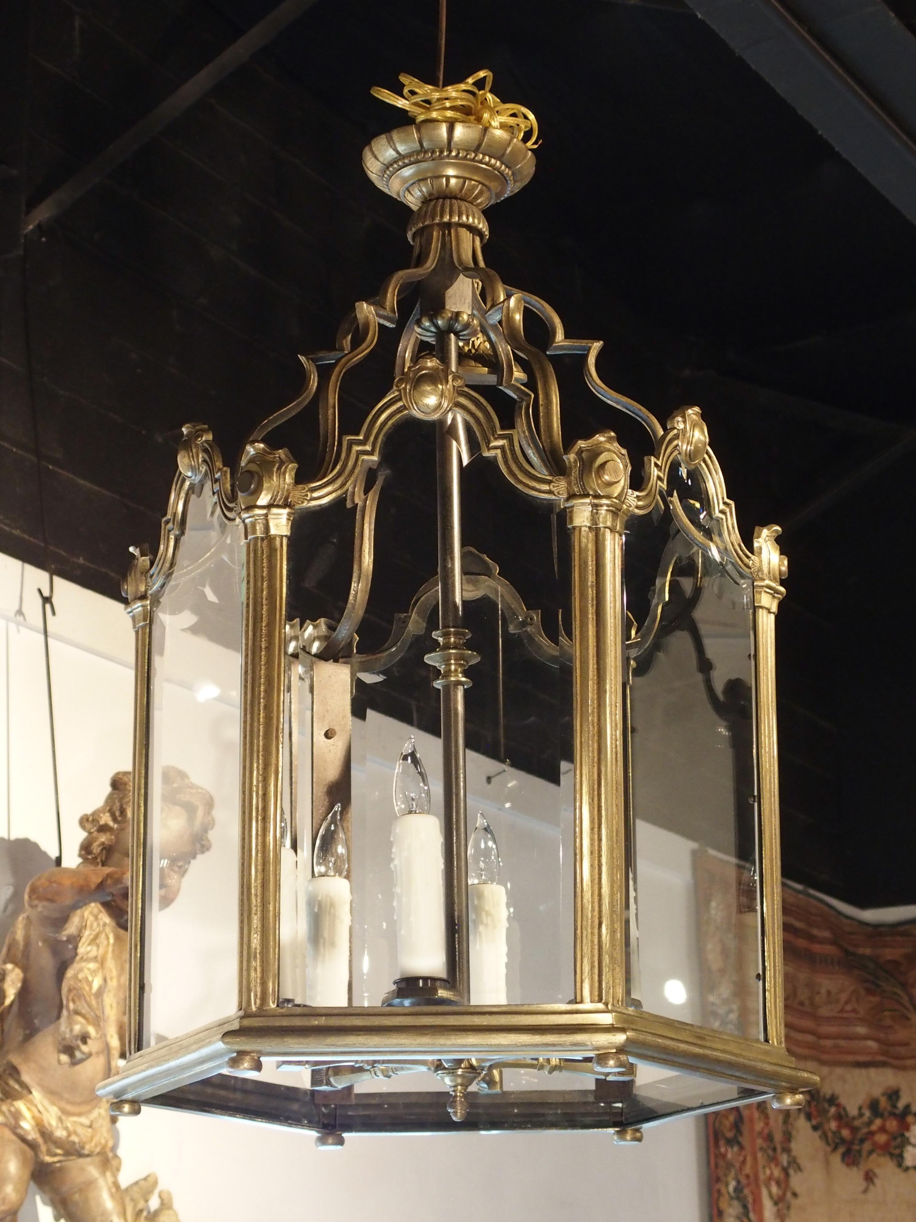 Grande lanterne française de style Louis XV en bronze et verre, environ 1890 en vente 4