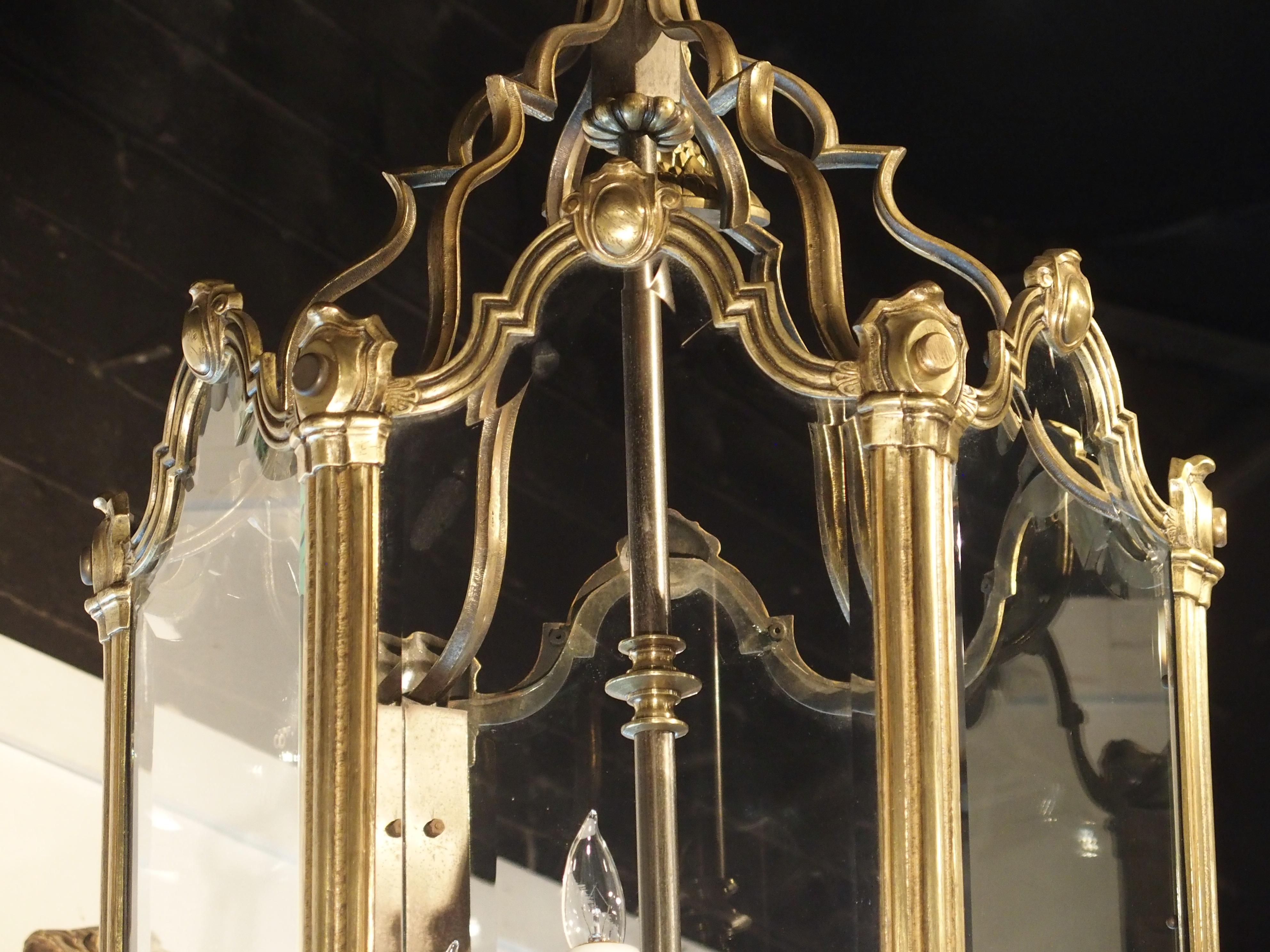 Grande French Louis XV Style Bronze and Glass Lantern, Circa 1890 For Sale 7