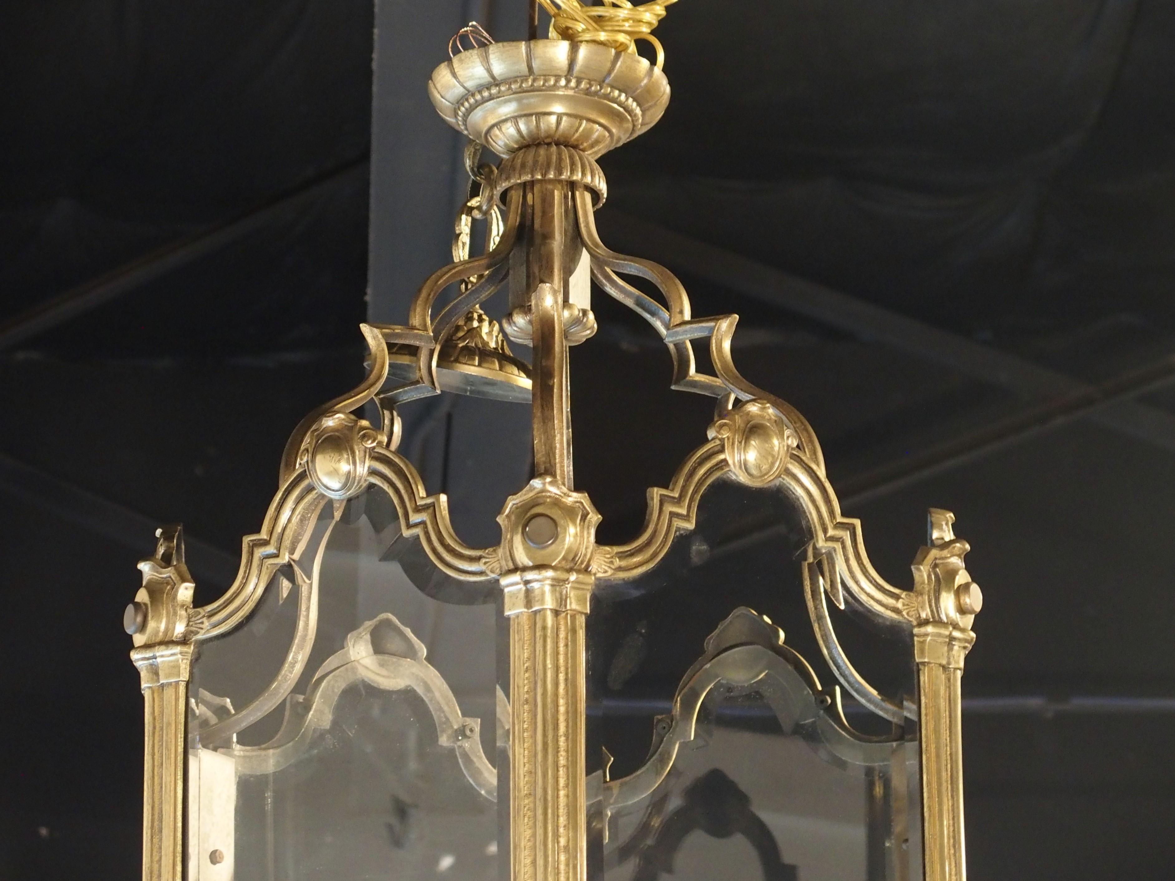 Grande French Louis XV Style Bronze and Glass Lantern, Circa 1890 For Sale 12