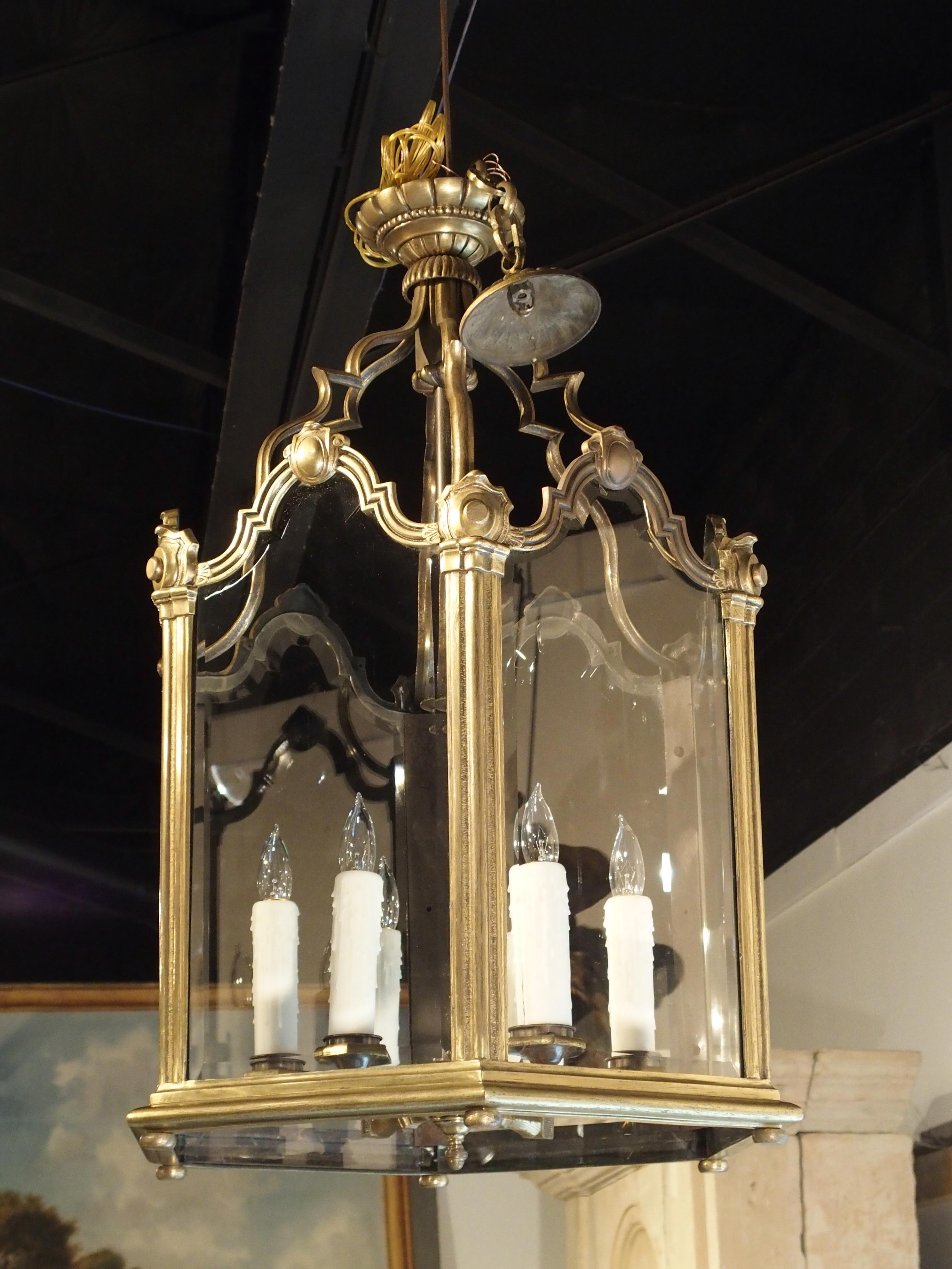 Grande French Louis XV Style Bronze and Glass Lantern, Circa 1890 For Sale 4