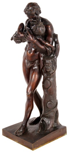 Grant Tour 19th Century Bronze Statue of Silenus Cradling the Infant Dionysus