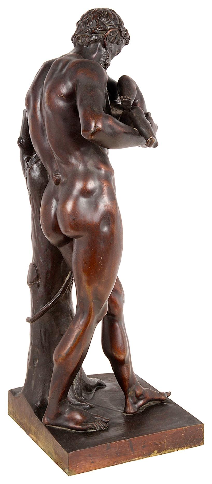 Italian Grant Tour 19th Century Bronze Statue of Silenus Cradling the Infant Dionysus For Sale