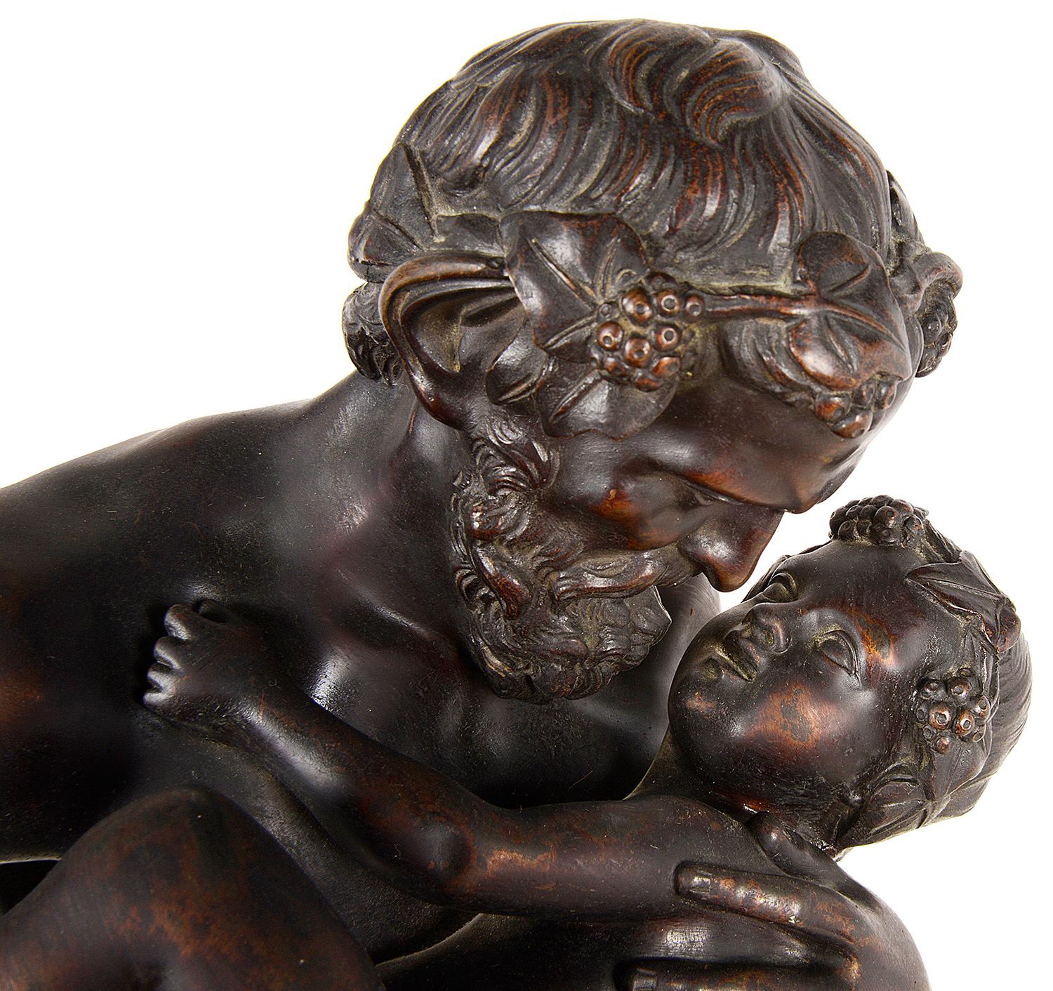 Grant Tour 19th Century Bronze Statue of Silenus Cradling the Infant Dionysus In Good Condition For Sale In Brighton, Sussex