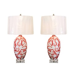 Vintage Graphic Pair of Large-Scale Ceramic Vessels as Custom Lamps