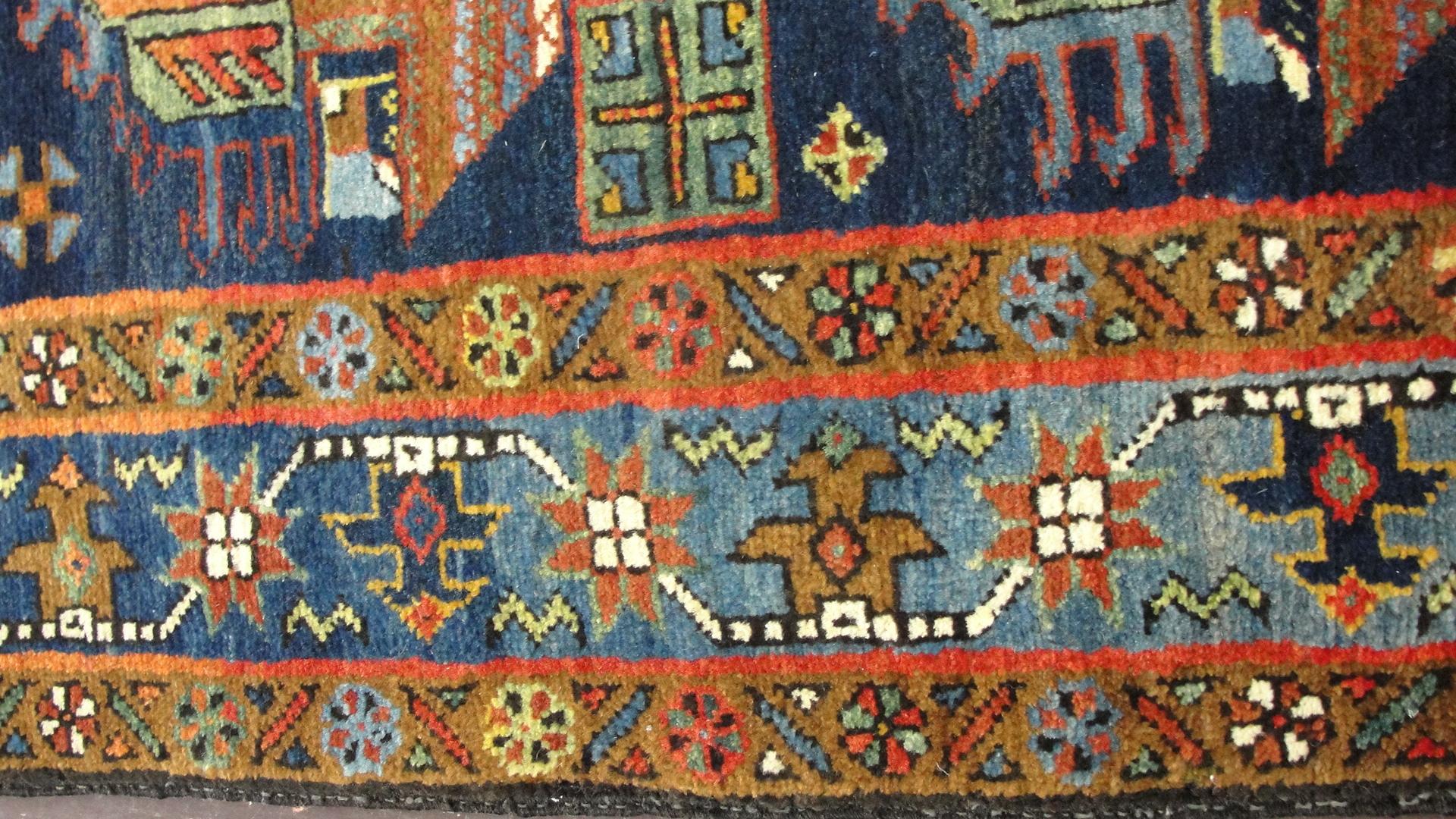 Hand-Knotted  Antique Persian Heriz, Serapi, Karaja Runner, 2'9