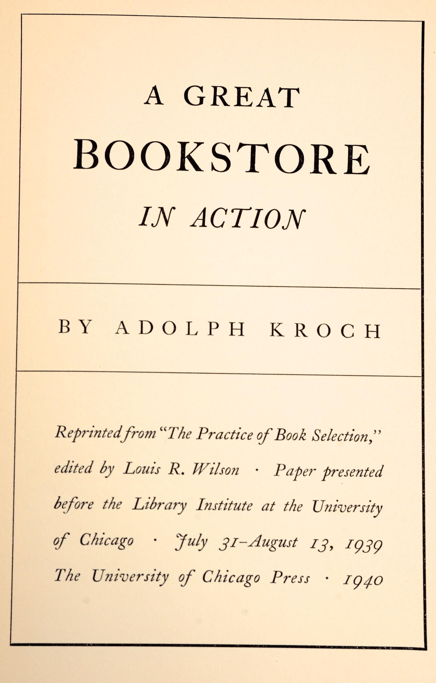 American Great Bookstore in Action by Adolph Kroch, Signed First Edition For Sale