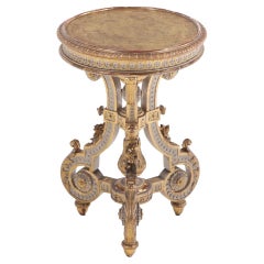 A great Italian gilt carved and painted sculpture stand or end table, C. 1880.