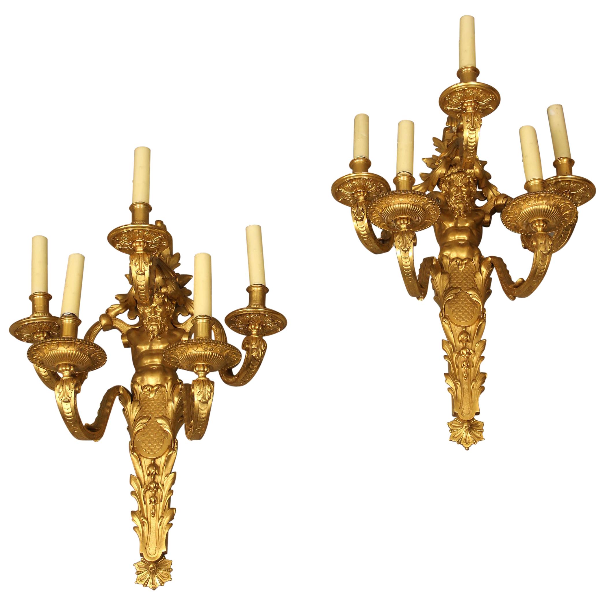 Great Pair of Late 19th Century Gilt Bronze Sconces by Henry Dasson For Sale