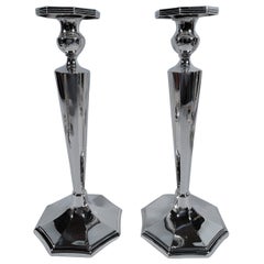 Great Pair of Tall and Modern Sterling Silver Candlesticks