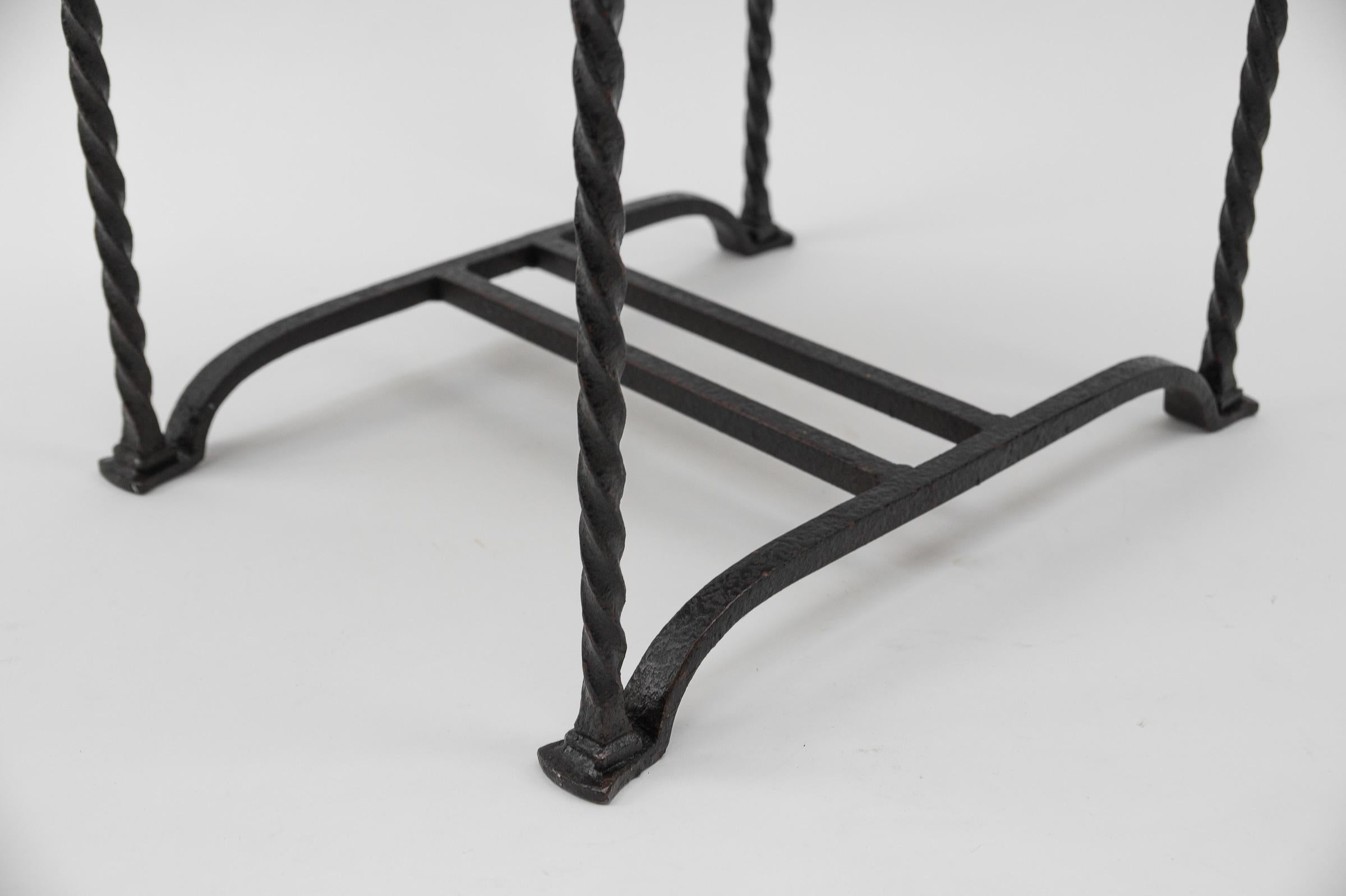 Great Set of 4 Wrought Iron and Solid Oak Side Tables, France, 1960s 8