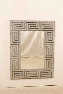 Greek Key Motif Carved and Painted Wood Rectangular Wall Mirror