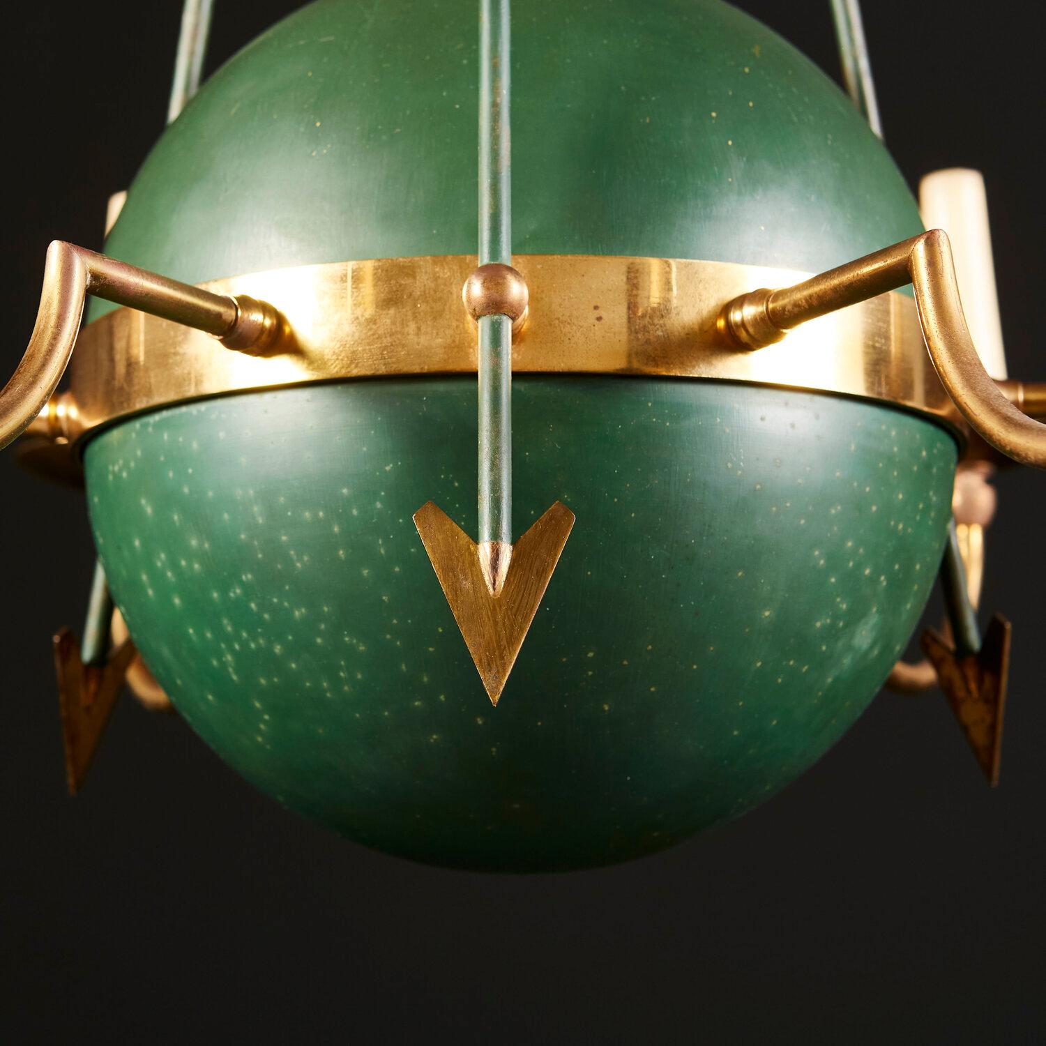 French Green and Brass Empire Chandelier