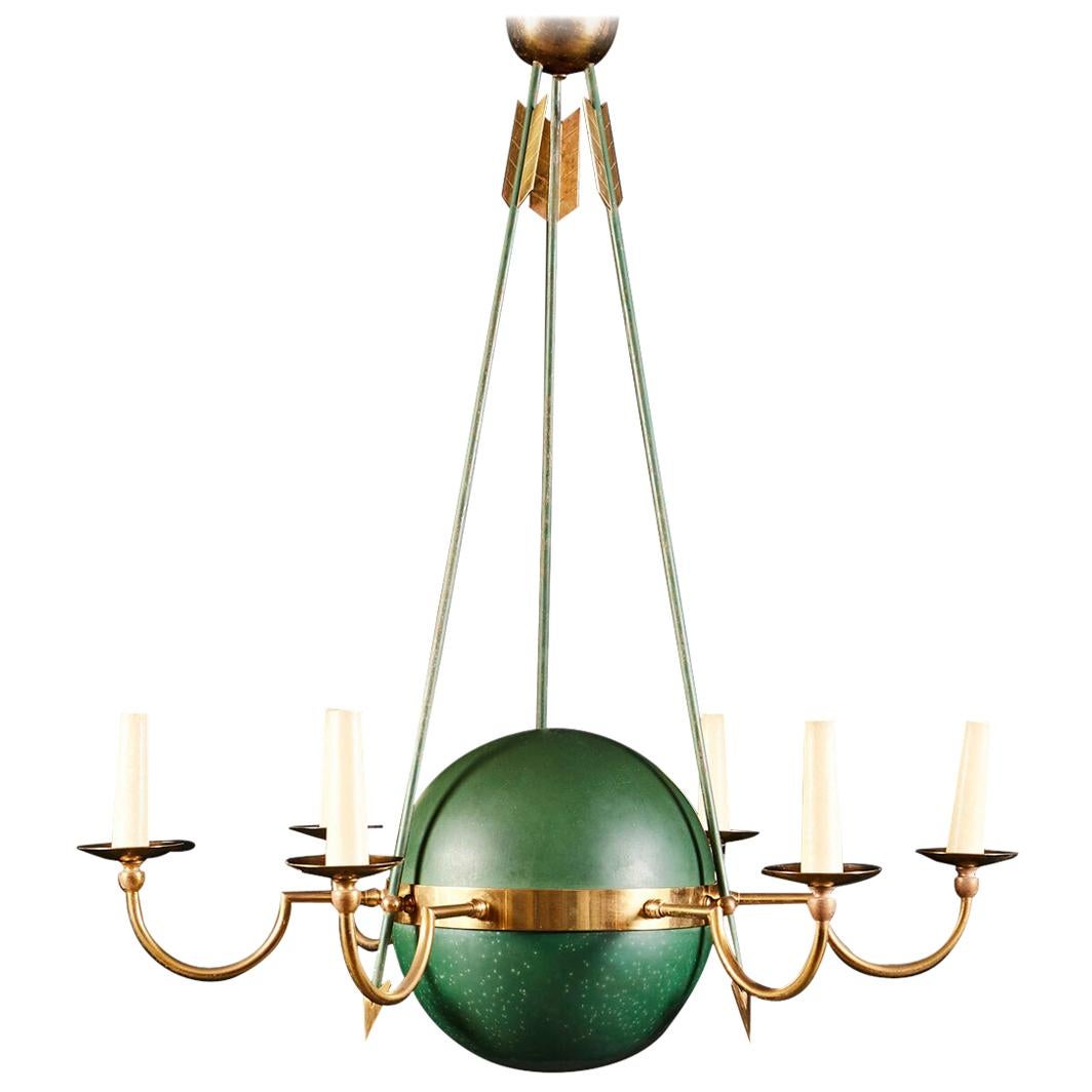 Green and Brass Empire Chandelier