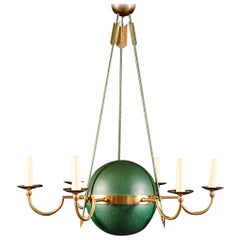 Antique Green and Brass Empire Chandelier