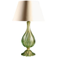 Green and Gold Italian Murano Glass Table Lamp After Barovier 
Toso