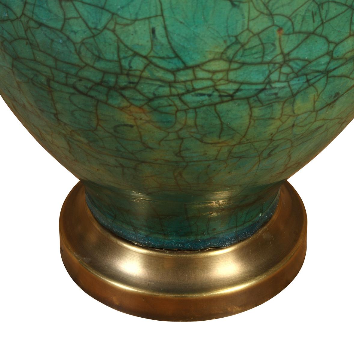 Chinoiserie A Green Ceramic Lamp on a Brass Base For Sale
