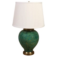 Vintage A Green Ceramic Lamp on a Brass Base