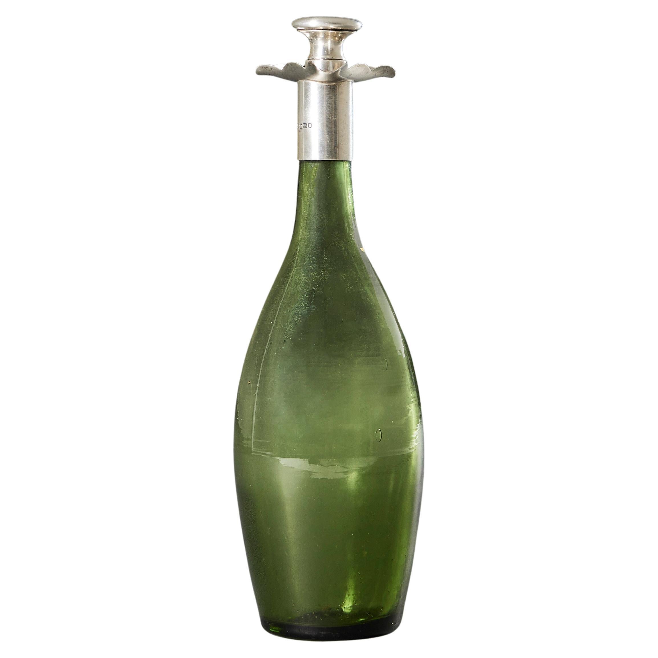 A Green Glass Spirit Decanter By James Deakin & Son For Sale