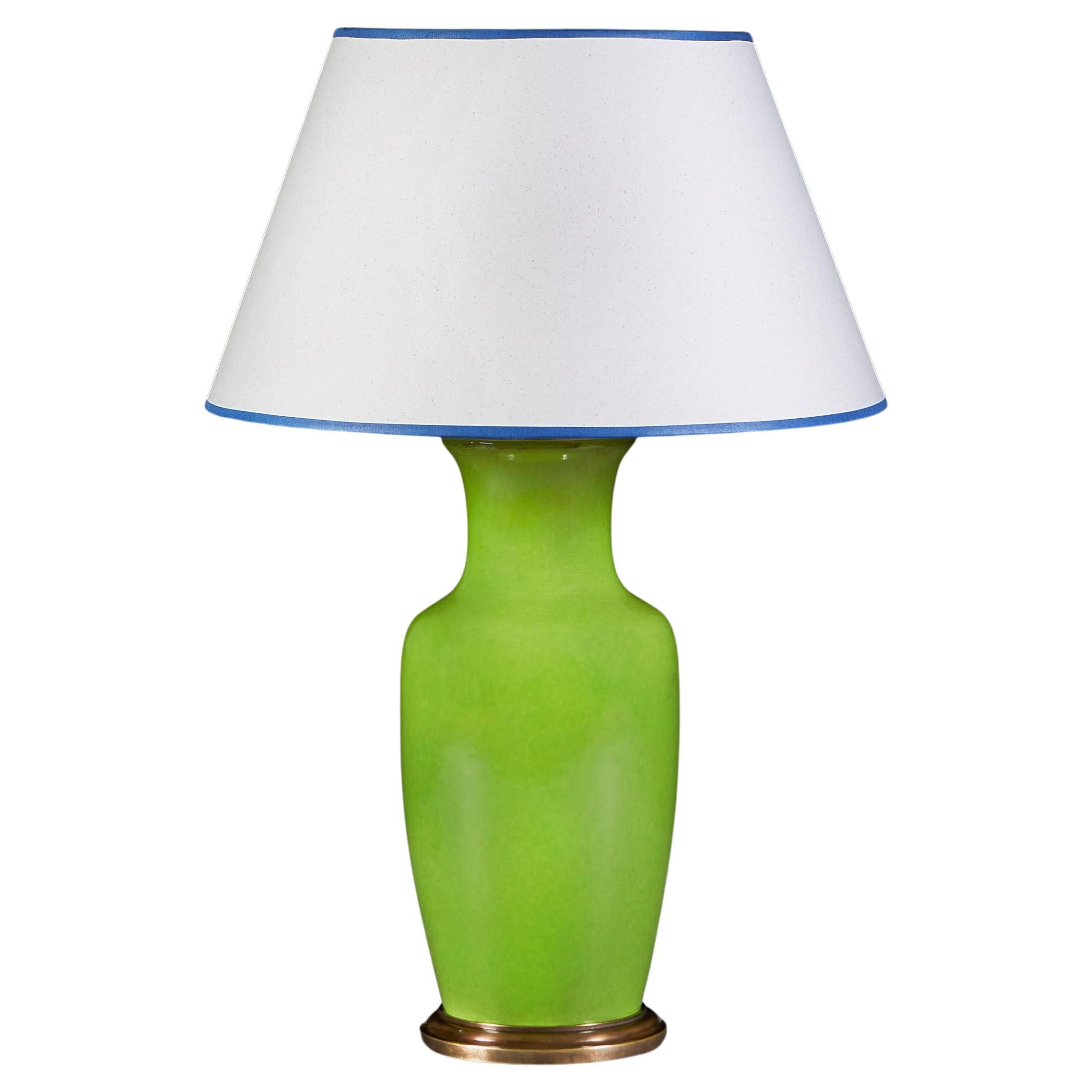 Pair of Green Glazed Bulbous Vases as Lamps at 1stDibs