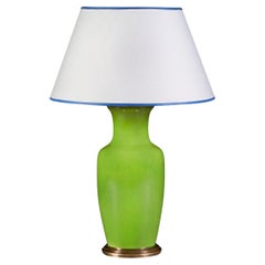 Green Glaze Ceramic Vase as a Table Lamp with Brass Base