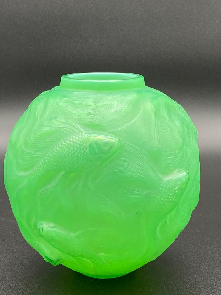 Molded Green Jade Art Deco Formose Vase by R.Lalique
