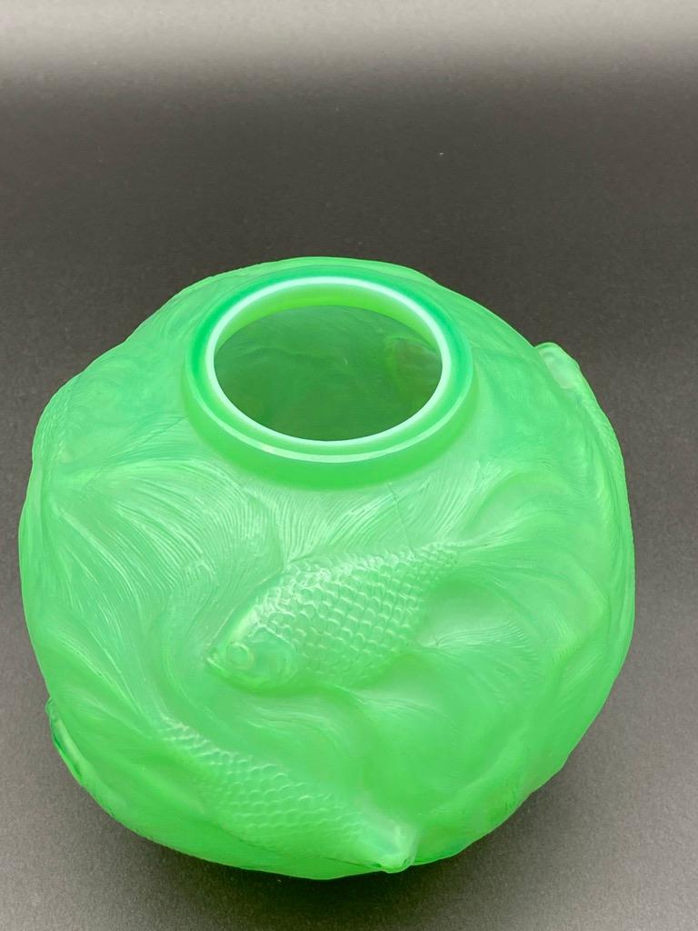 Glass Green Jade Art Deco Formose Vase by R.Lalique