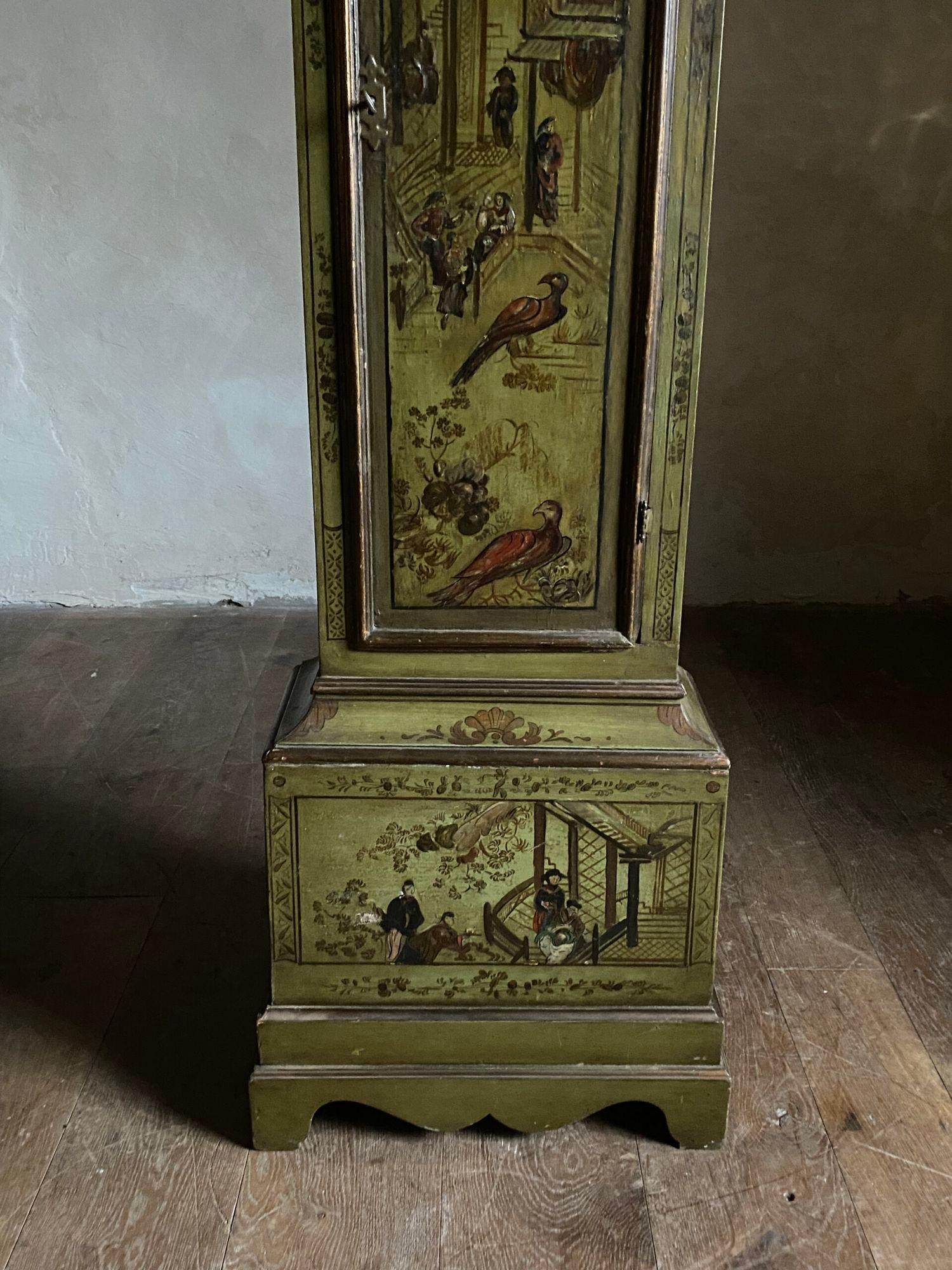 18th Century and Earlier A green lacquered long case clock For Sale