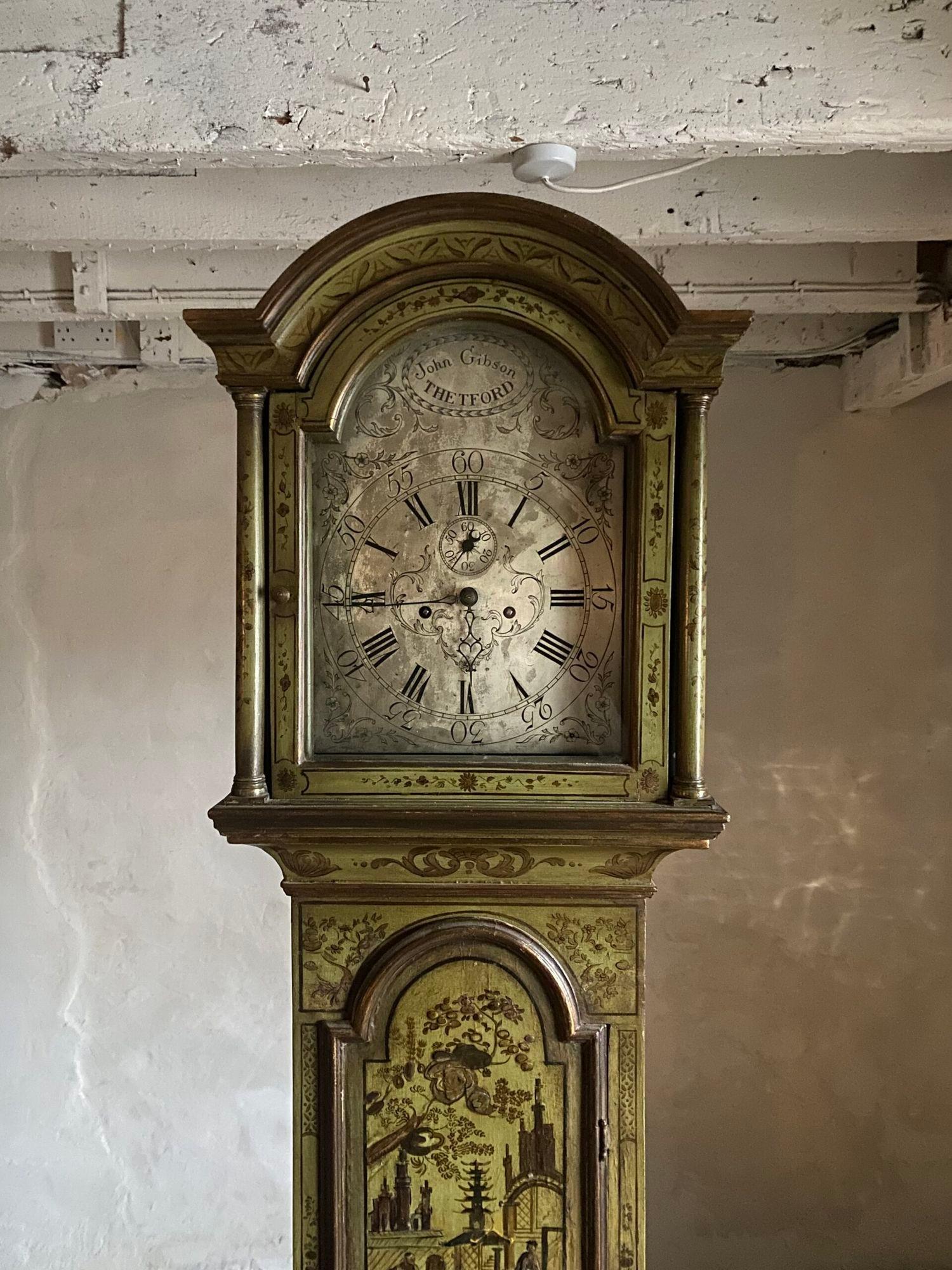 A green lacquered long case clock For Sale 1