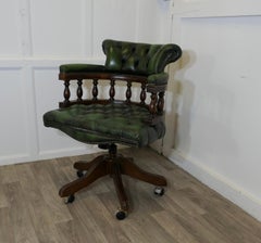 A Green Leather Swivelling Desk Chair or Captains Chair