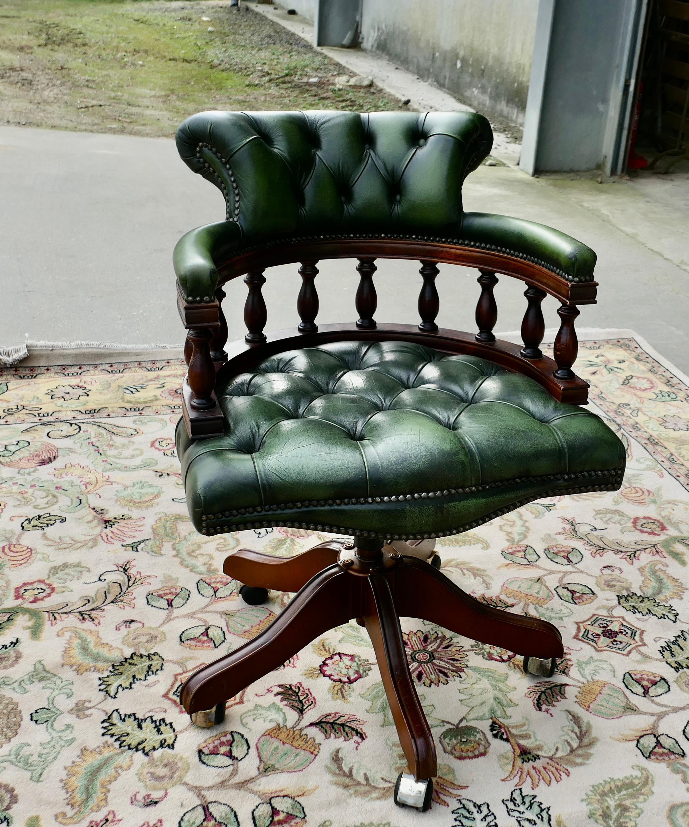 Adam Style A Green Leather Swivelling Desk Chair or Captains Chair