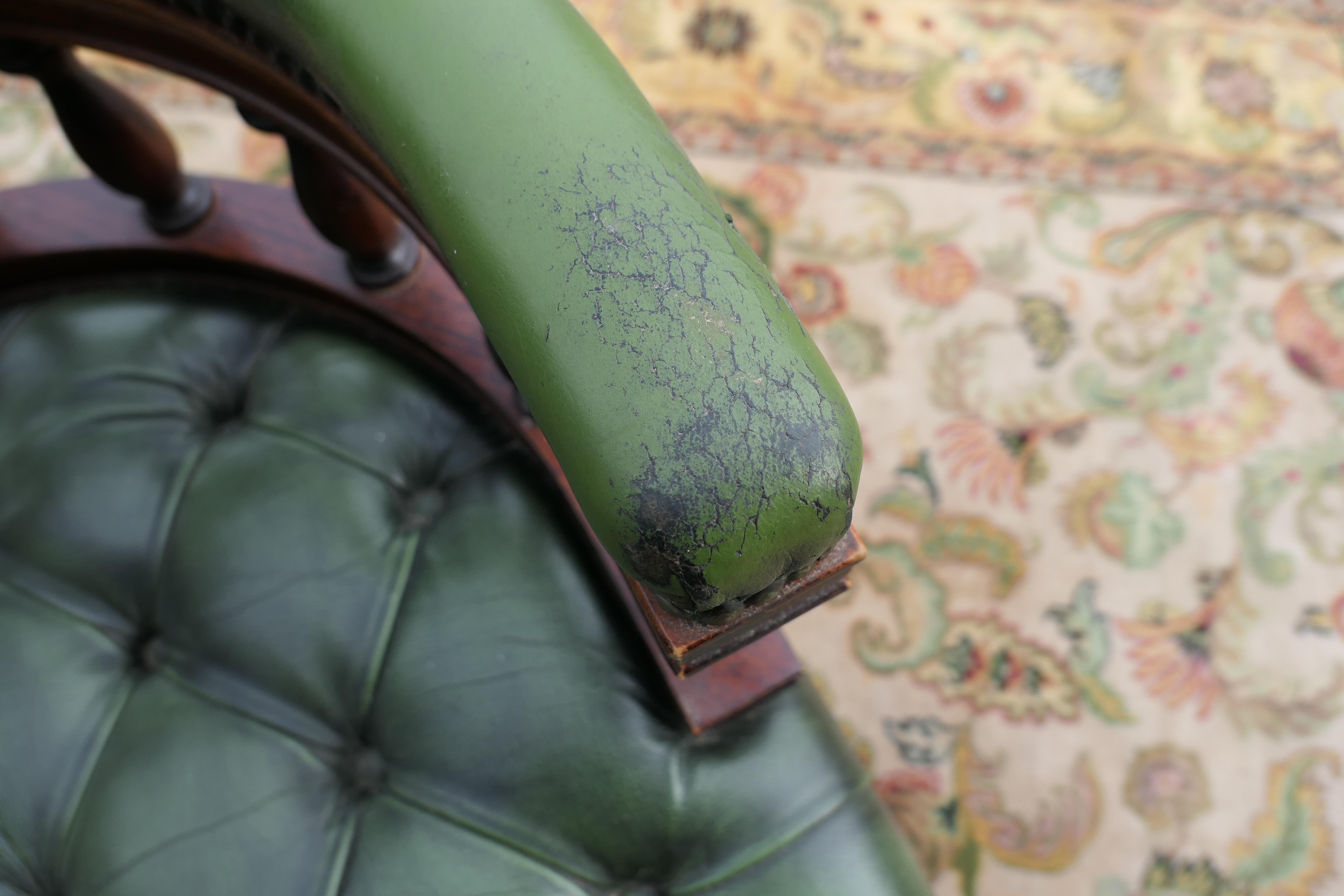 A Green Leather Swivelling Desk Chair or Captains Chair 2