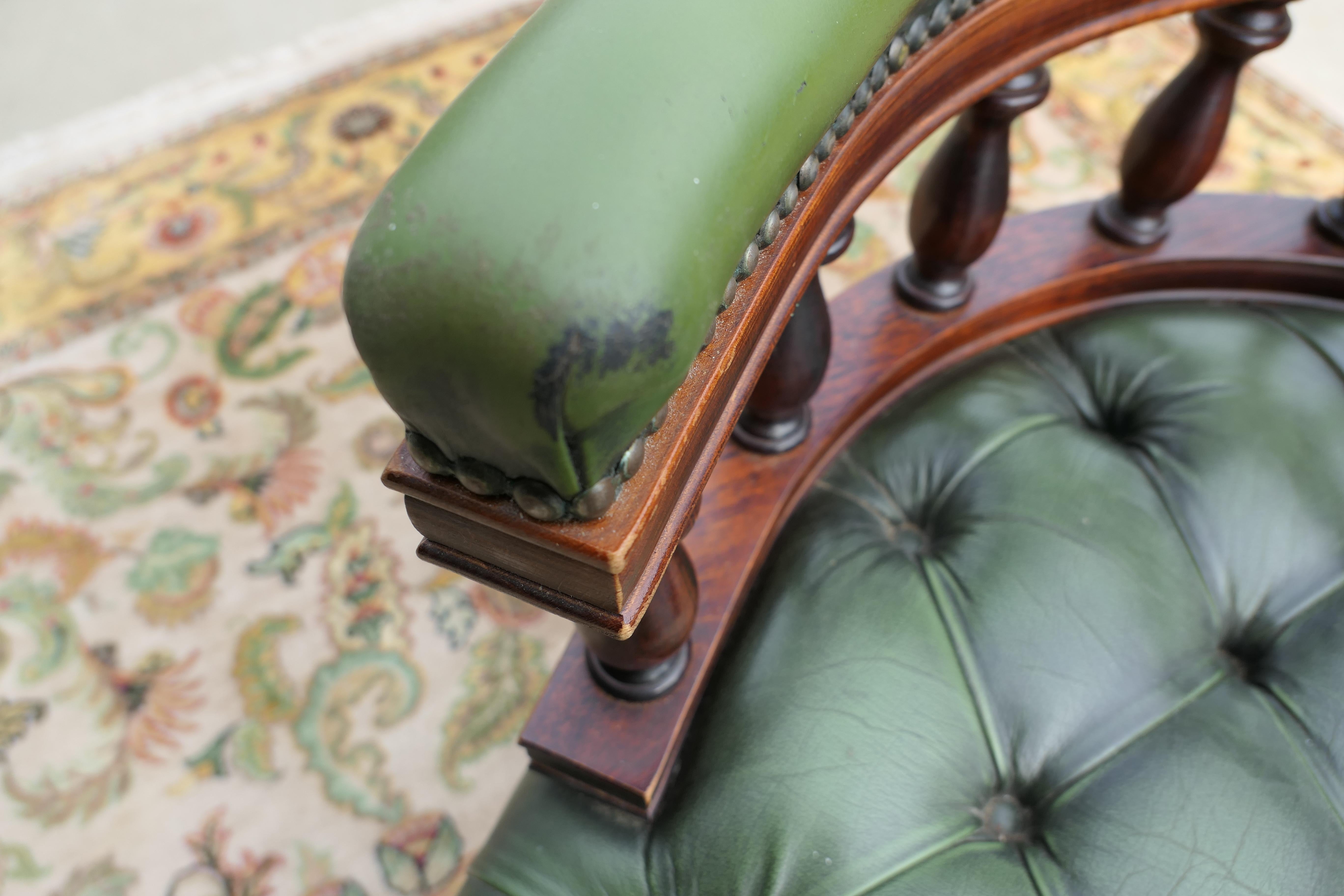 A Green Leather Swivelling Desk Chair or Captains Chair 3