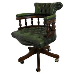 A Green Leather Swivelling Desk Chair or Captains Chair