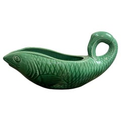 A Green Majolica Fish Saucer by Sarreguemines, Mid 20th Century