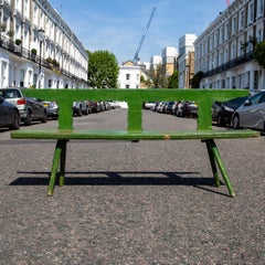 Original patina sculptural green Austrian chalet bench circa 19th century