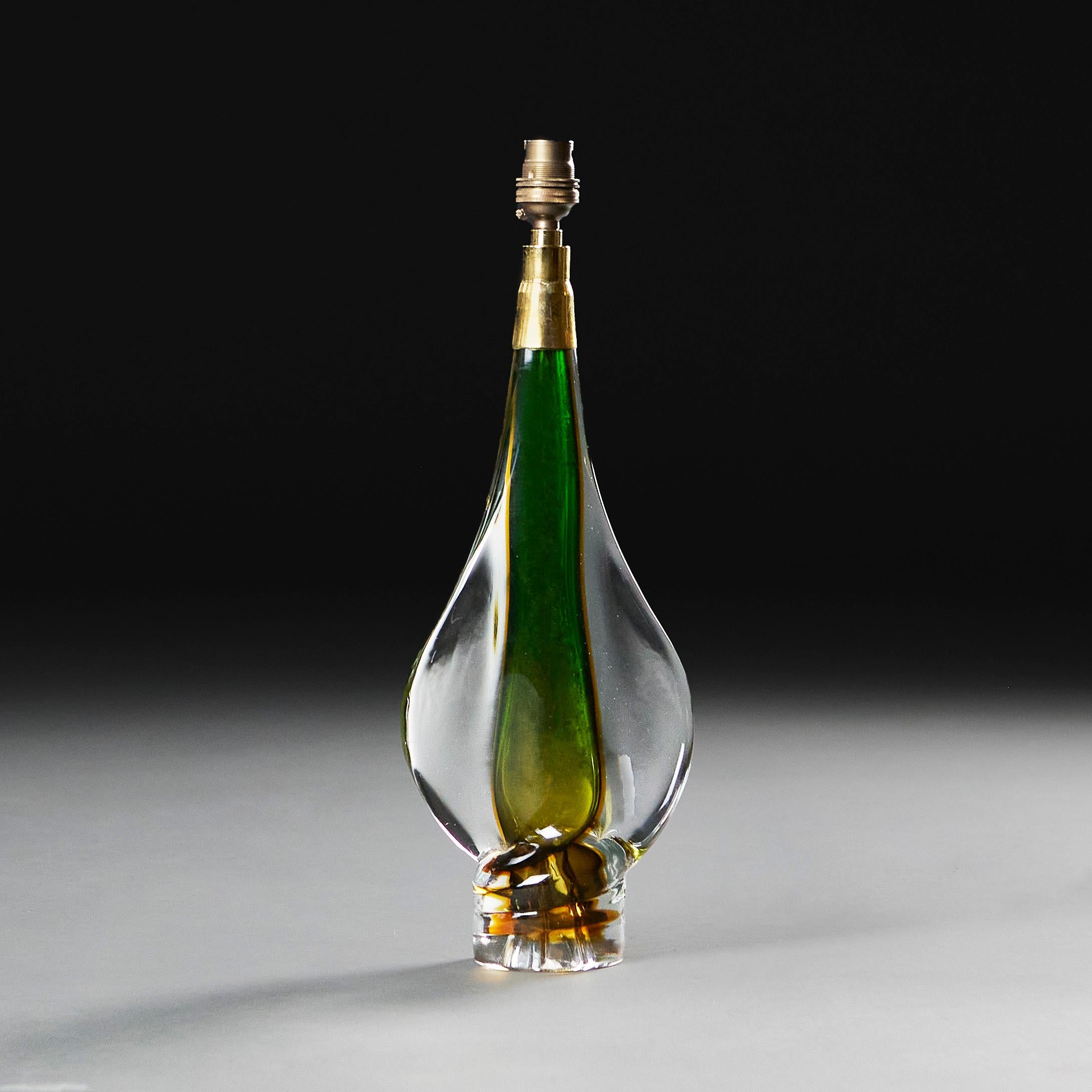 Italian A Green Sommerso Glass Lamp For Sale