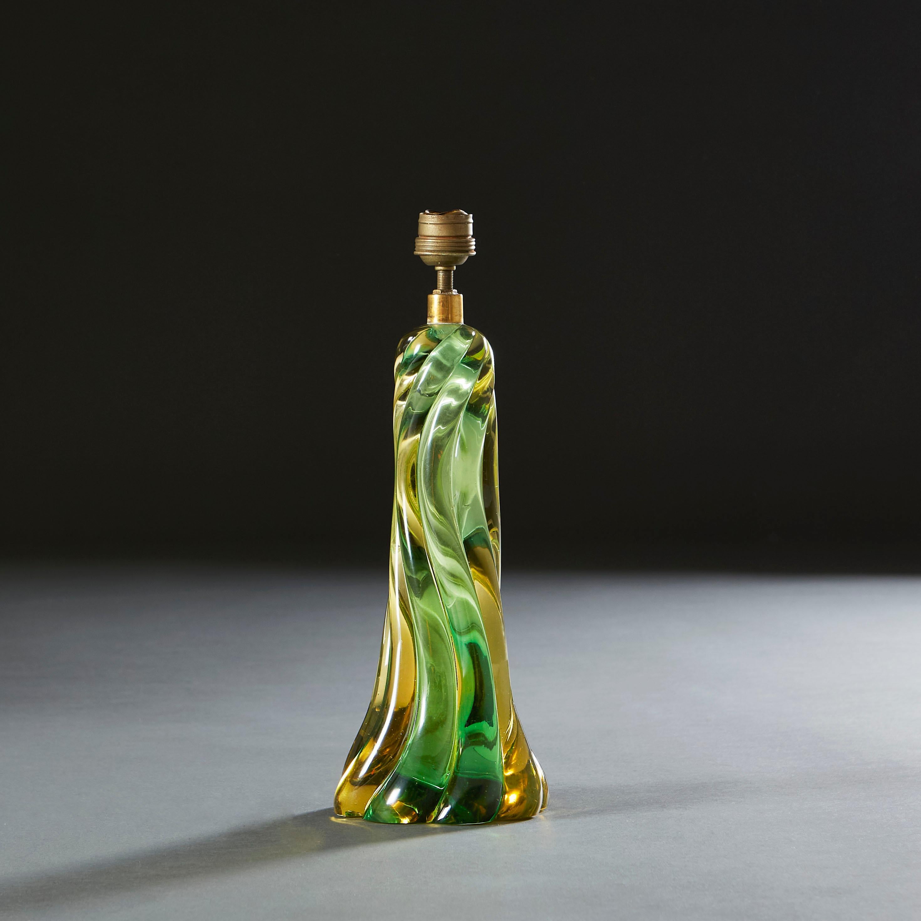 Italian Green Spiral Murano Glass Lamp