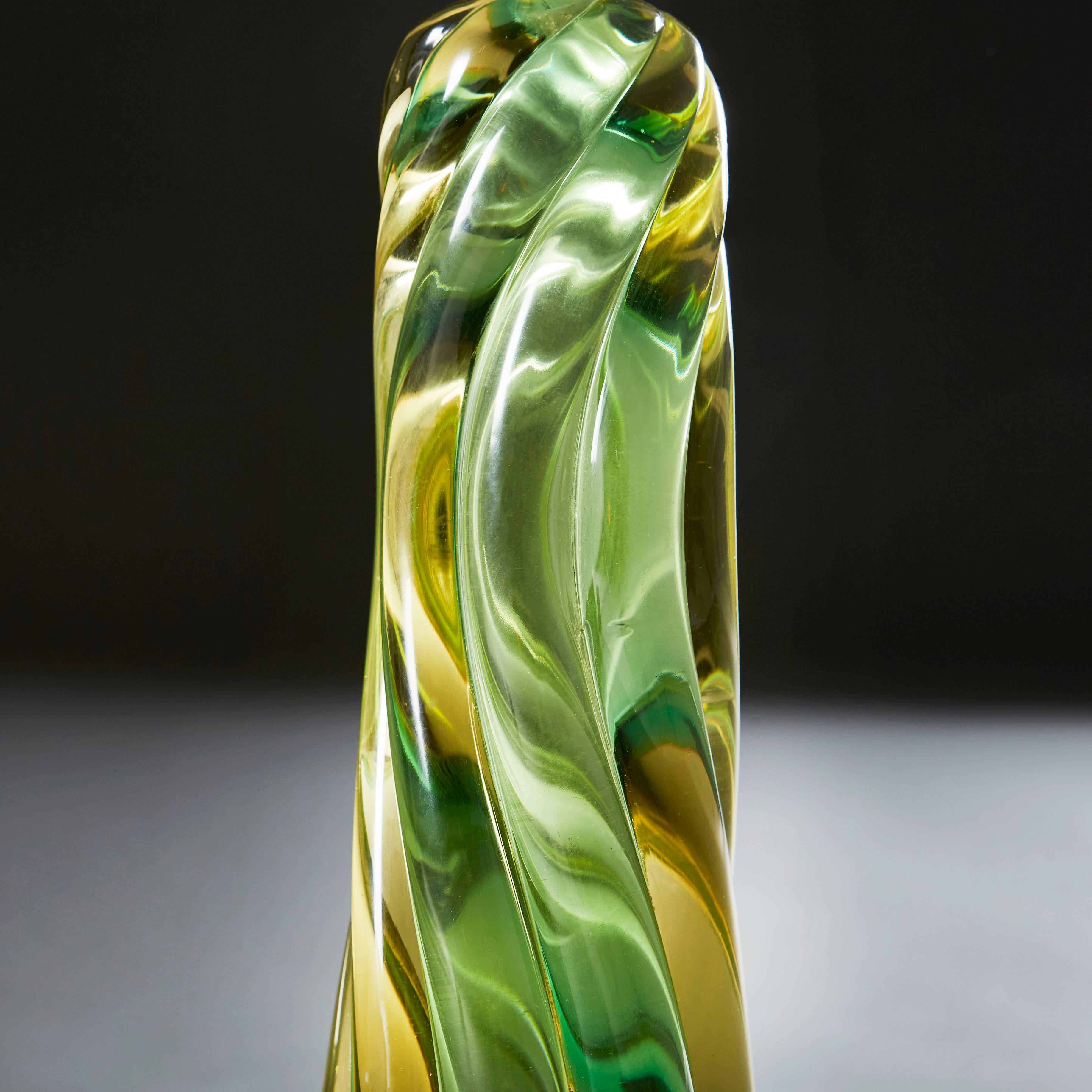 Green Spiral Murano Glass Lamp In Good Condition In London, GB