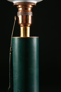 Green Stitched Leather Lamp Attributed to Jacques Adnet