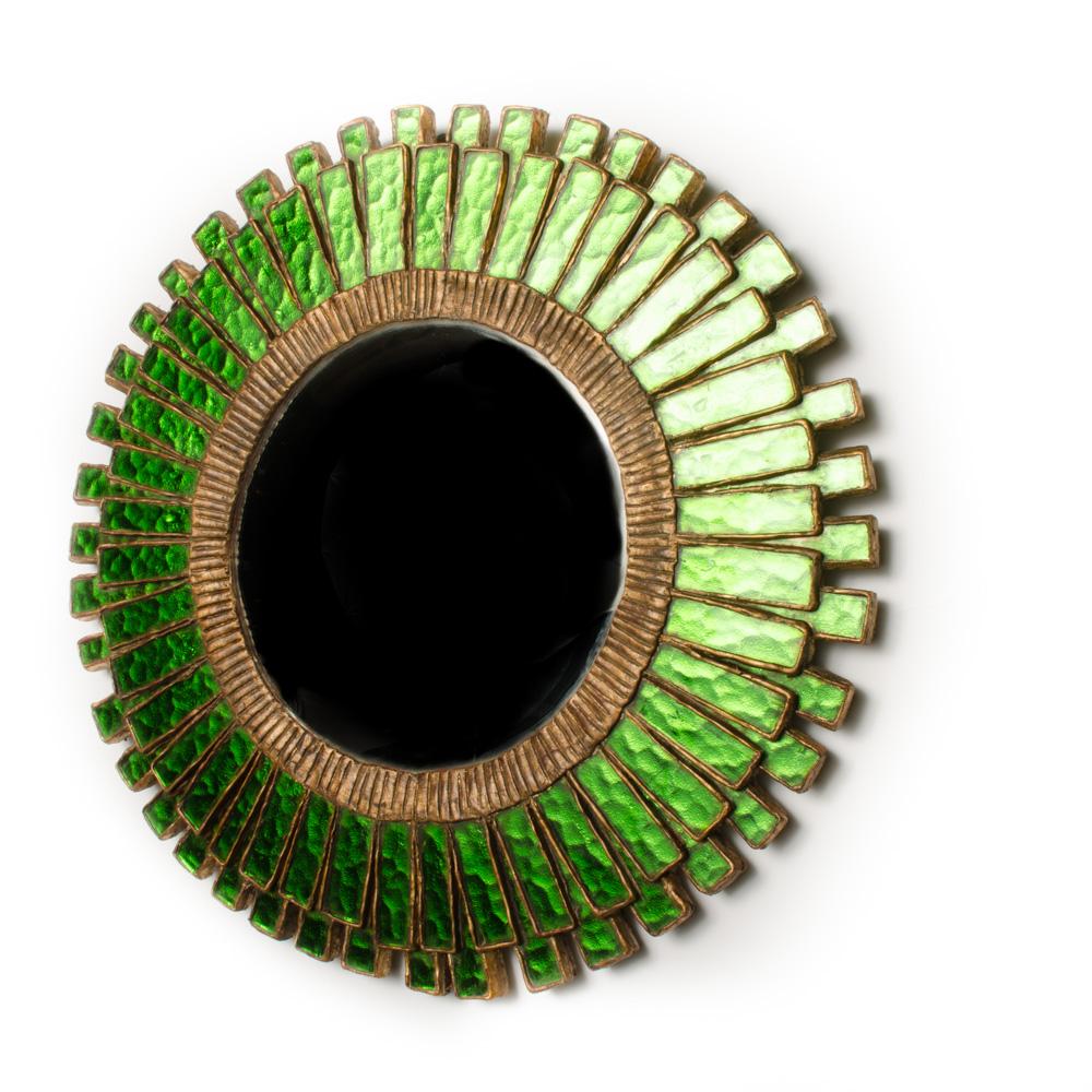 Contemporary A circular Green glass Convex Mirror in the Manner of Line Vautrin For Sale