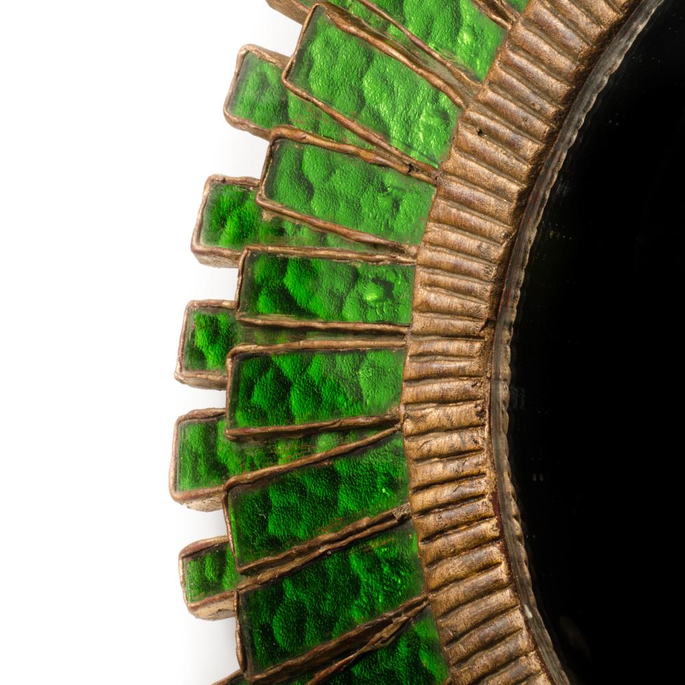A circular Green glass Convex Mirror in the Manner of Line Vautrin For Sale 2