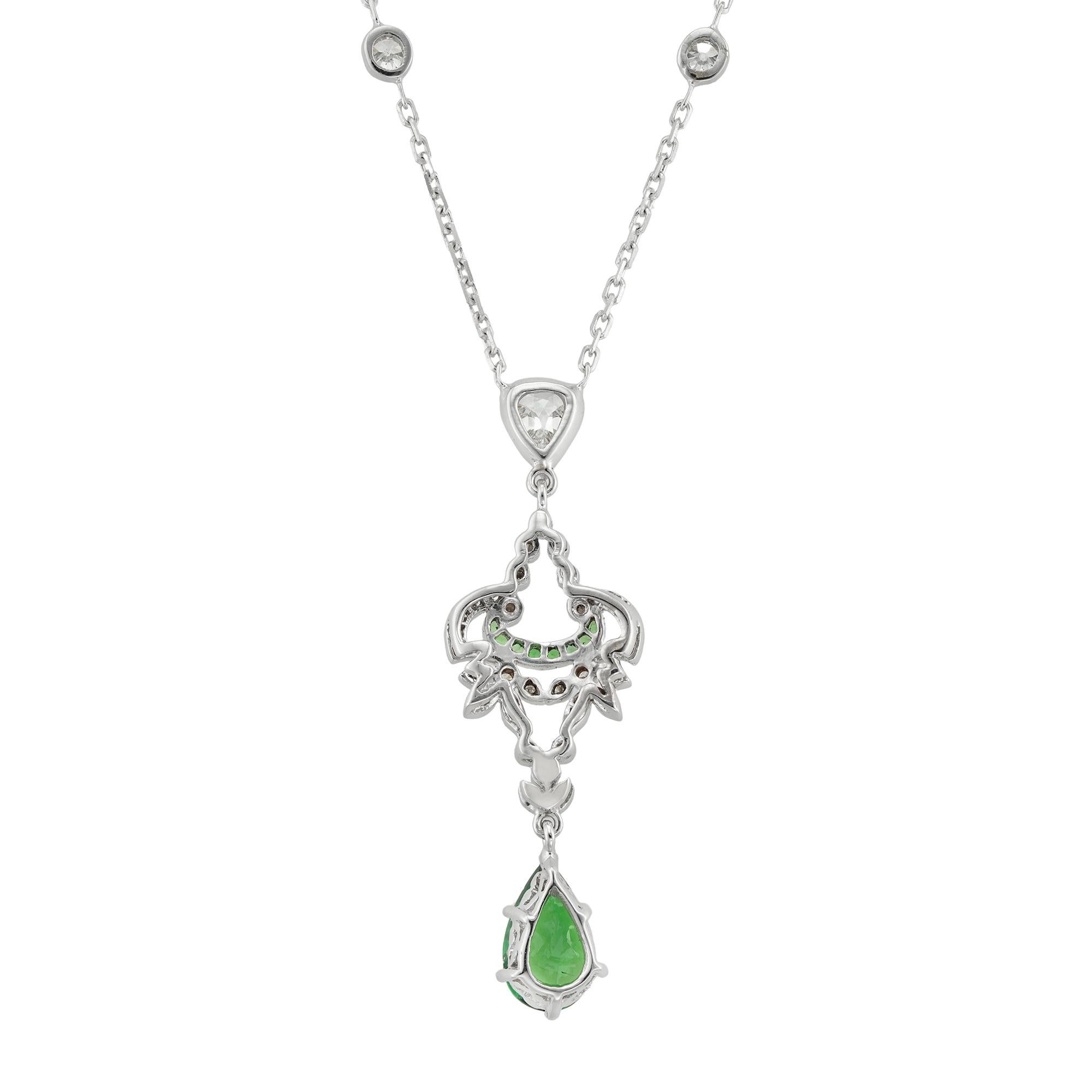 A Green Tourmaline And Diamond Scroll Pendant In Good Condition For Sale In London, GB