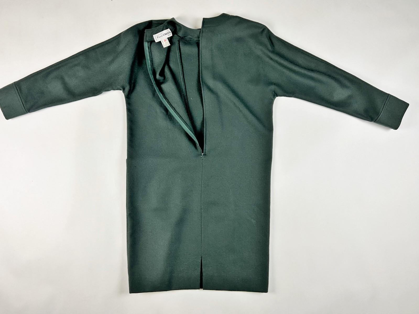 A green wool dress by Pierre Cardin - France Circa 1985 For Sale 8