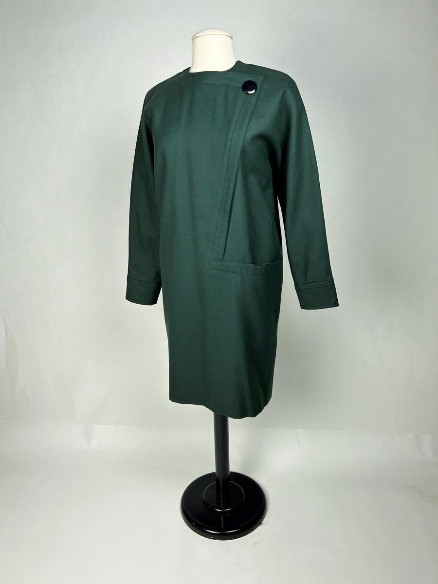 A green wool dress by Pierre Cardin - France Circa 1985 For Sale 1
